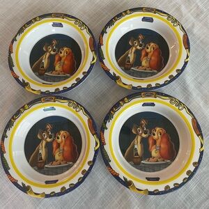 Vintage Disney's Lady & the Tramp Bowls Melamine Lot of 4 Catelli